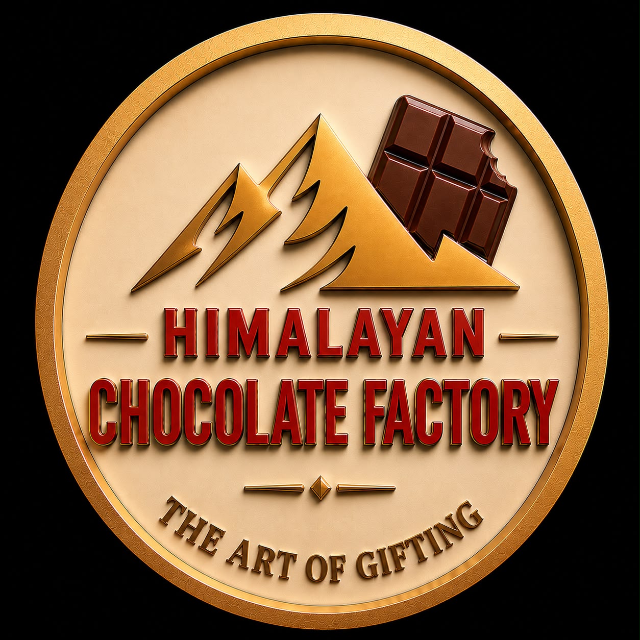 Himalayan Chocolate Factory circular logo with mountain peaks and chocolate - Best chocolate factory in Nainital